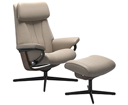 Stressless Paul Cross Base Recliner Chair and Ottoman in Mushroom Leather by Ekornes
