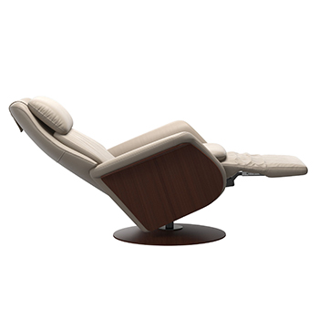 Paloma Mushroom Leather Stressless Sam Wood Swivel Recliner Chair Reclined by Ekornes