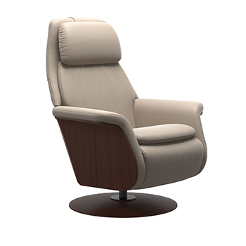 Paloma Mushroom Leather Stressless Sam Wood Swivel Recliner Chair by Ekornes