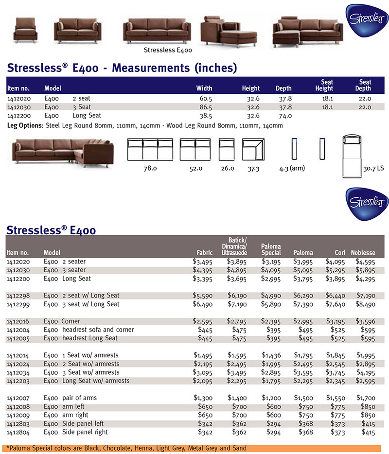 Stressless E400 Leather Sofa, LoveSeat and Longseat by Ekornes